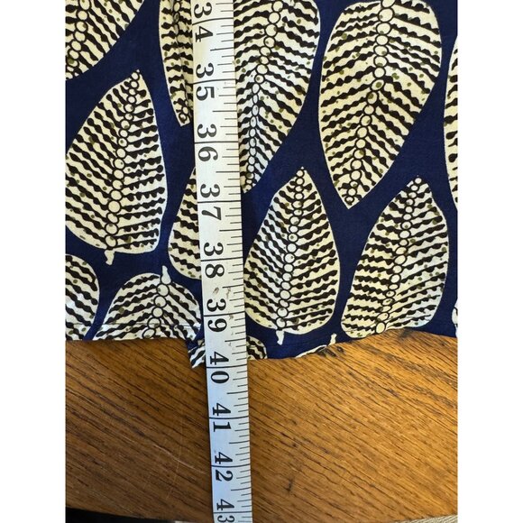 eShakti Dress M10 Navy White Leaf Print Midi V-Neckline & Short Sleeves - Picture 5 of 7